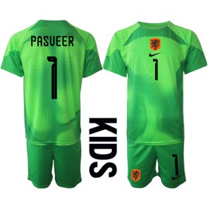 Nederländerna Remko Pasveer #1 Målvakt Hemmaställ Barn VM 2022 Kortärmad (+ Korta byxor)